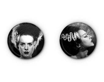 The Bride of Frankenstein 1" Buttons! x2 Pin-back, Magnet OR Lapel Pin