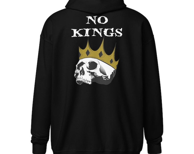 Featured listing image: NO KINGS with Crowned Skull on back Unisex Zip Hoodie