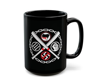 Anti-Fascist Coffee Cup, Antifa Black Ceramic Mug, 11oz & 15oz Options
