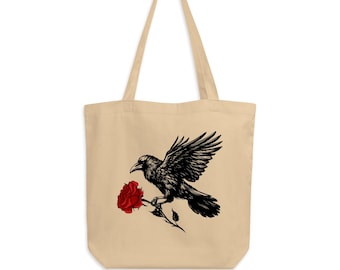 Black Raven with Red Rose Eco Tote Bag
