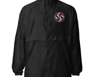 Embroidered Anti-Fascist no-nazi symbol on unisex windbreaker
