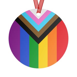Pride Progress Flag Double-sided Aluminum Holiday Ornament