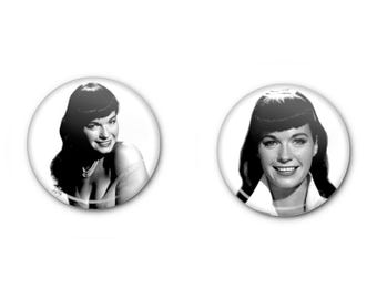 Bettie Page 1" Buttons! x2 Classic Pin-up Model - Pin-back, Magnet OR Lapel Pin (ID2)