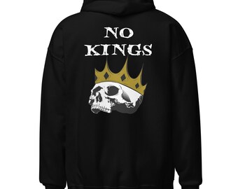 No Kings with Crowned Skull of back of Unisex Hoodie