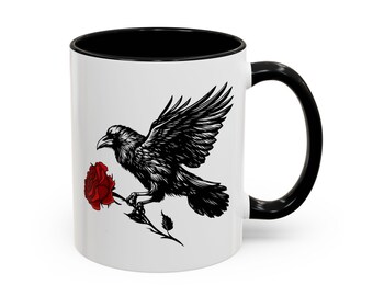 Raven & Red Rose Coffee Mug | Dark Aesthetic Drinkware | Gothic Socialist Gift