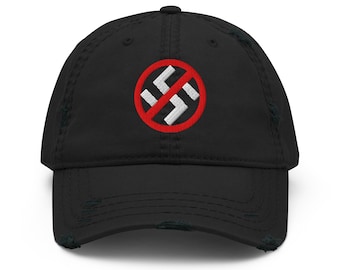 Embroidered No-Nazi symbol on the front of a Distressed Otto Hat