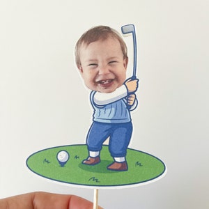 Golfer Cupcake Topper Custom Photo, Golf Cupcake Topper Hole in One Cupcake Topper Personalized Cupcake Topper, 12 count