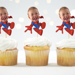 Spiderman Cupcake Topper Custom Photo Spider Super Hero Cupcake Topper Spider man Cupcake Topper Personalized 12 count