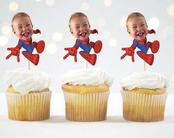 Spiderman Cupcake Topper Custom Photo Spider Super Hero Cupcake Topper Spider man Cupcake Topper Personalized 12 count