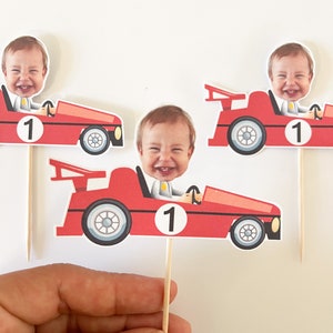 Car Cupcake Topper Custom Photo Race Cupcake Topper Face Racing Car Party Speedway photo face Formula One Toppers personalized 12 count image 3