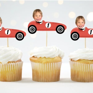 Vintage Race Car Cupcake Topper Custom Photo Race Cupcake Topper Face Racing Car Party Speedway photo face Formula One Toppers personalized