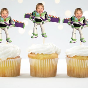 Toy Story Custom Face cupcake toppers Buzz Lightyear Astronaut cupcake toppers Toy Story BUZZ Two infinity and beyond party 12 count