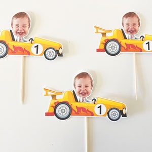 Car Cupcake Topper Custom Photo Race Cupcake Topper Face Racing Car Party Speedway photo face Formula One Toppers personalized 12 count image 6