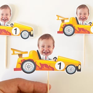 Car Cupcake Topper Custom Photo Race Cupcake Topper Face Racing Car Party Speedway photo face Formula One Toppers personalized 12 count image 7