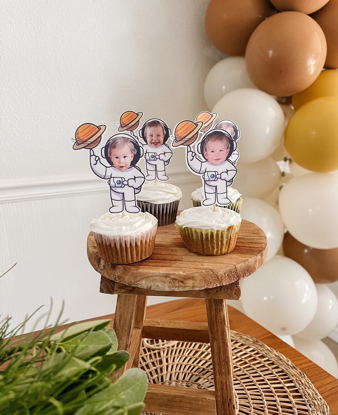 Astronaut Cupcake Topper Custom Photo, Outer Space Galaxy, First Trip