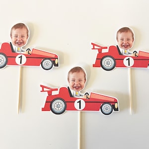Car Cupcake Topper Custom Photo Race Cupcake Topper Face Racing Car Party Speedway photo face Formula One Toppers personalized 12 count image 5