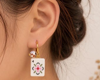 Flower Mahjong Hoop Earrings  | Mahjong Accessories