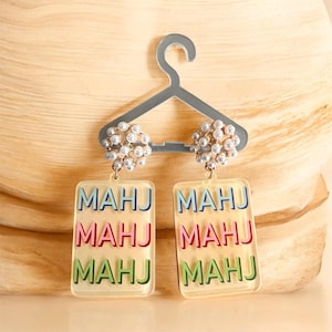 MAHJ Squad Mahjong Earrings | Pearl Accents, Modern Statement image 2