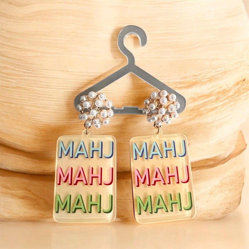 MAHJ Squad Mahjong Earrings | Pearl Accents, Modern Statement image 2