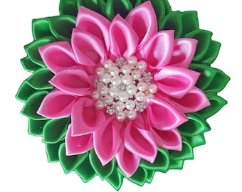 AKA Inspired Flower Brooch: Pearls & Crystals, Magnetic Pin