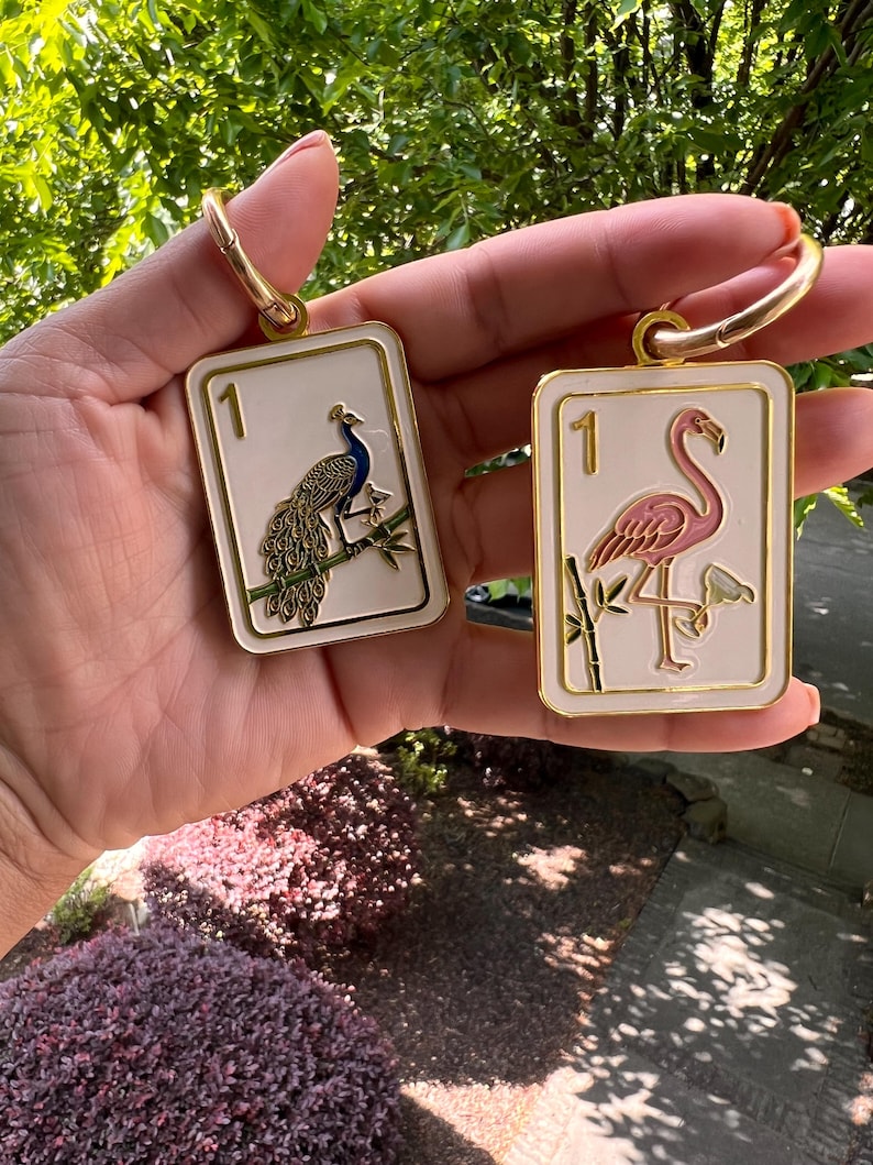 Mahjong Bag Charm | Peacock 1 Bam Tile Enamel Keychain Bild 7