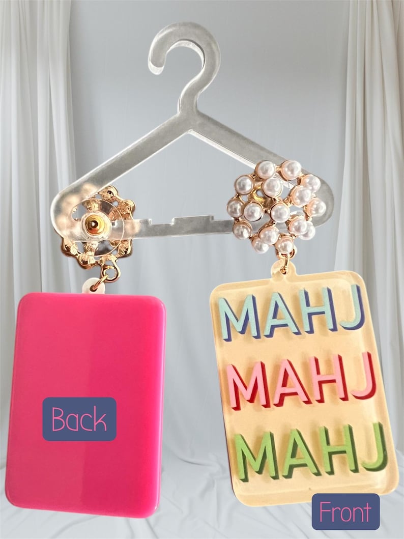 MAHJ Squad Mahjong Earrings | Pearl Accents, Modern Statement image 3