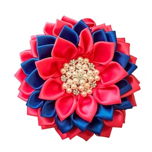 Jack & Jill Bright Pink and Blue Pearl Brooch – Handmade Ribbon Flower - Celebrations | Legacy Events