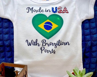 Made in USA with Brazilian Parts Baby Onesie Brazil Flag Baby Bodysuit Brasil