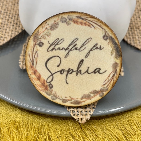 Custom Wooden Thanksgiving Place Setting - Custom Fall Table Setting - Rustic Thanksgiving Name Tags - Printed Thankful Grateful Place Cards