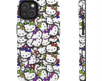 Funda para teléfono con estampado de Hello Kitty / Caritas de gato adorables, lazos coloridos
