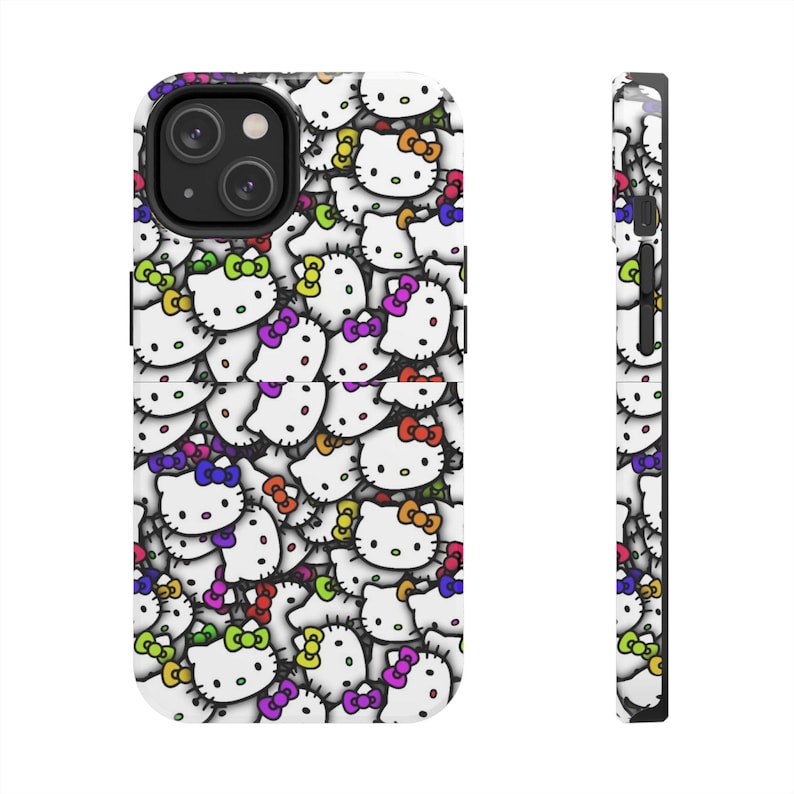 Hello Kitty Pattern Phone Case | Cute Cat Faces, Colorful Bows image 1