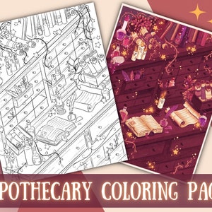 The Apothecary Coloring Page | Witch Coloring Page | Goblincore Witchy Art Print | Witch Print for Adult Coloring