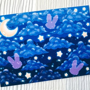 Stampa artistica di una costellazione di coniglietti: coniglio celeste kawaii, tema galassia