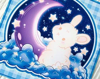 Dreamy Bunny Art Print: Kawaii Celestial Space Decor (5x5)