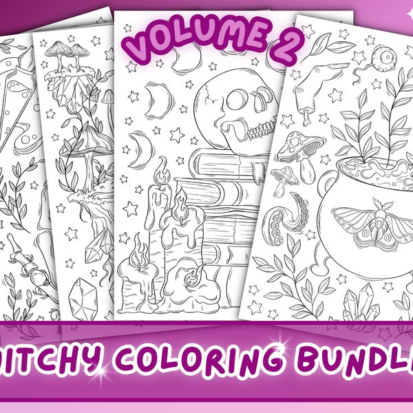 Witch Coloring Pages Vol 2 | Crystal Coloring Page | Witch Coloring Book | Witchy Aesthetic | Adult Coloring Book | Printable Coloring Pages