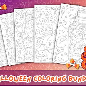Cute Halloween Coloring Bundle | Kawaii Spooky Coloring Pages | Halloween Prints for Adult Coloring Book | Magical Halloween Coloring