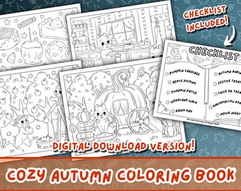 Cozy Autumn Coloring Book | Fall Scenes & Checklist (Digital Download)