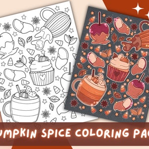 Pumpkin Spice Autumn Coloring Page | Cute Fall Coloring Page | Cozy Coloring Page for Spooky Season | Fall Adult Coloring Book