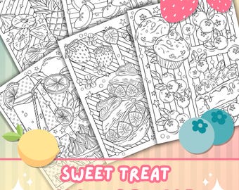 Sweet Treat Coloring Pages | Kawaii Dessert Coloring Pages for Adults | Digital Coloring Book | Instant Download