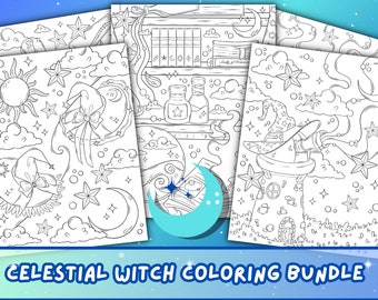 Celestial Witch Coloring Pages | Fantasy Art (Digital Download)