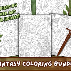 Fantasy Färbung Bündel | Fantasy Malseiten für Erwachsene | Fantasie Malbuch für Erwachsene | Digitaler Download Fantasy Kunst
