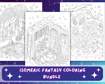 Isometric Witch Room Coloring Pages | Fantasy Adult Coloring (Digital Download)