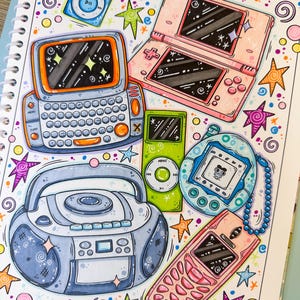 Libro para colorear de los años 2000 / Lindas páginas para colorear con estética Y2K para adultos / Nostalgia de los años 2000 imagen 5