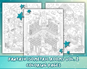 Fantasy Isometric Room Pages Vol. 2 | Witch Coloring Pages | Fantasy Adult Coloring Book | Fantasy Art Digital Download