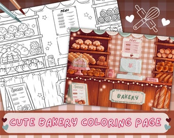 Kawaii Bakkerij Kleurplaat | Schattig eten, gebak (afdrukbaar of digitaal)
