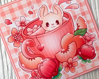 Peach Tea Kawaii Art Print | Cute Mouse Illustration