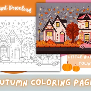 Cozy Autumn Coloring Page | Cute Coloring Page for Fall | Cozy Fall Coloring Page | Adult Coloring Book for Spooky Season