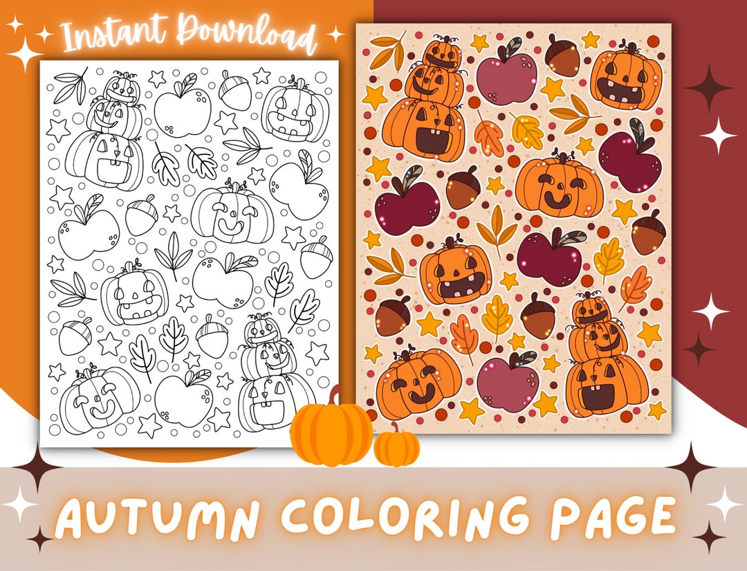 Cute Autumn Coloring Page Cozy Fall Coloring Page for Spooky Season ...