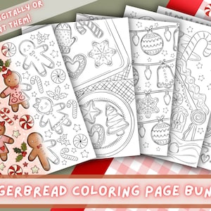 Bundel met peperkoekkleurplaten | Leuke vakantiekleurplaten | Kerstkleurboek voor volwassenen | Kerstkleurplaten voor alle leeftijden