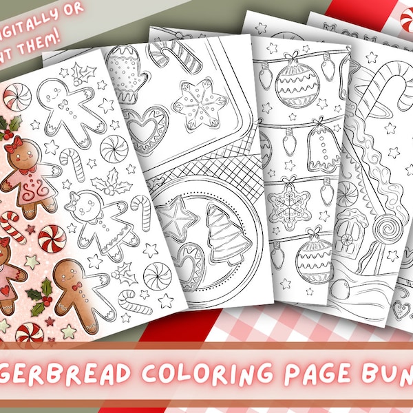 Gingerbread Coloring Page Bundle | Cute Holiday Coloring Pages | Christmas Adult Coloring Book | Christmas Coloring Pages for any Age